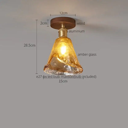 Decorbites™ amber glass led ceiling light with warm amber glass pendant and modern aluminum wood fixture for kitchen