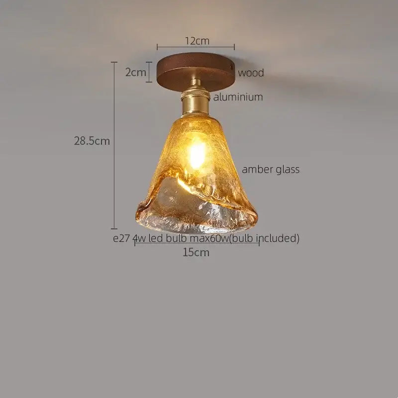 Decorbites™ amber glass led ceiling light with warm amber glass pendant and modern aluminum wood fixture for kitchen