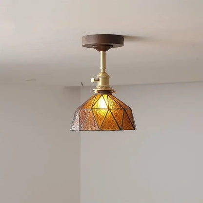 DecorBites amber glass led ceiling light with warm amber tinted glass and wood canopy for kids room fixture