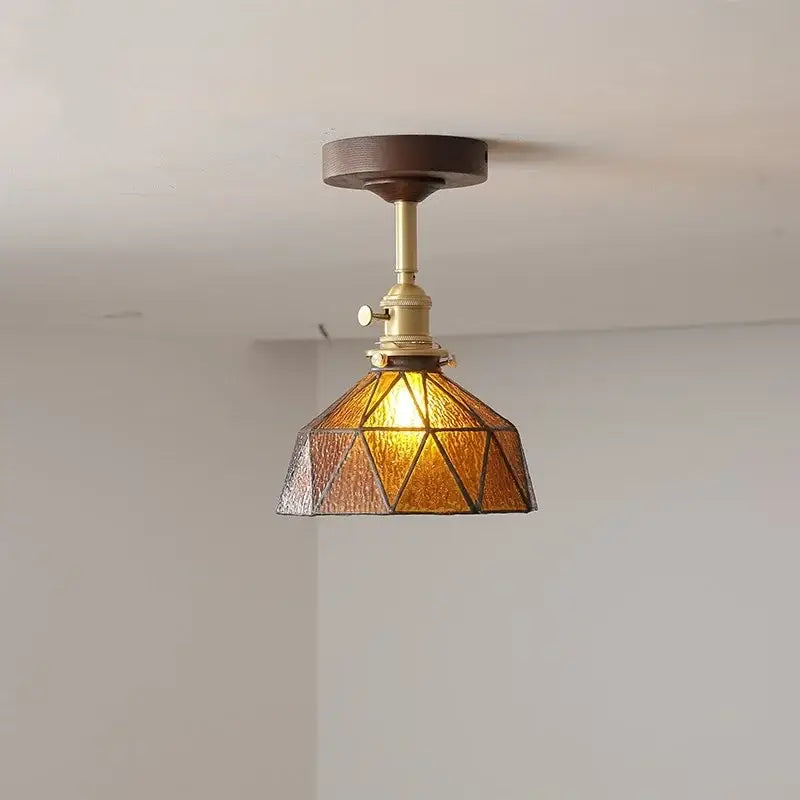 DecorBites amber glass led ceiling light with warm amber tinted glass and wood canopy for kids room fixture