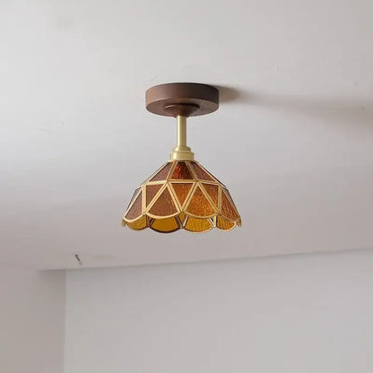 Decorbites™ amber glass led ceiling light with vintage amber stained glass shade and brass accents for kids room