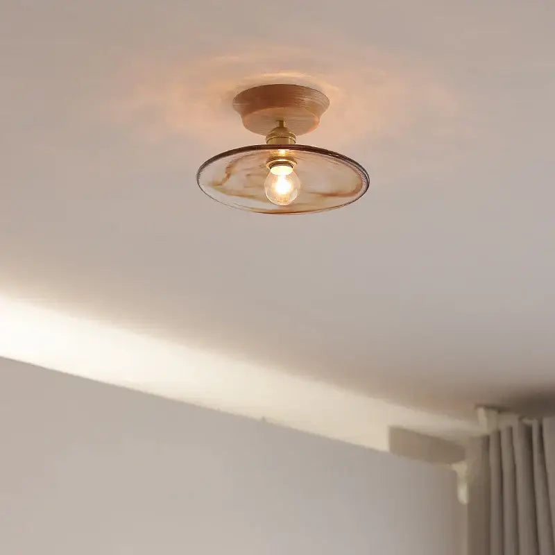 DecorBites™ warm-toned amber glass led ceiling light with brass-finished metal base for home porch and restaurant use