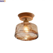 DecorBites amber glass led ceiling light with warm amber glass pendant, wooden mount, and brass hardware for modern decor