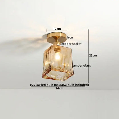 DecorBites™ modern ceiling lights with amber glass LED shade and brass-finished iron base for home lighting