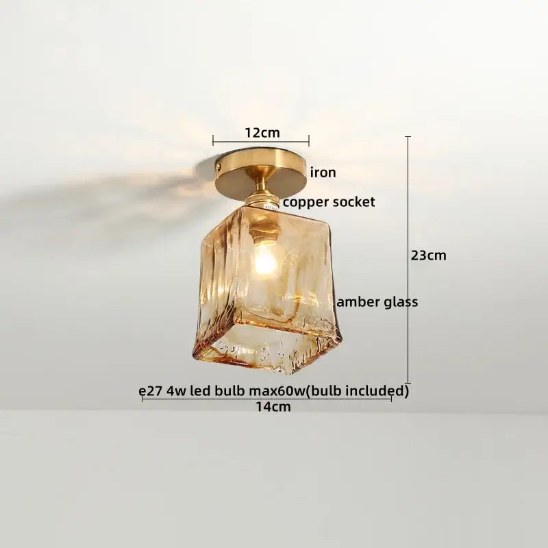 DecorBites™ modern ceiling lights with amber glass LED shade and brass-finished iron base for home lighting