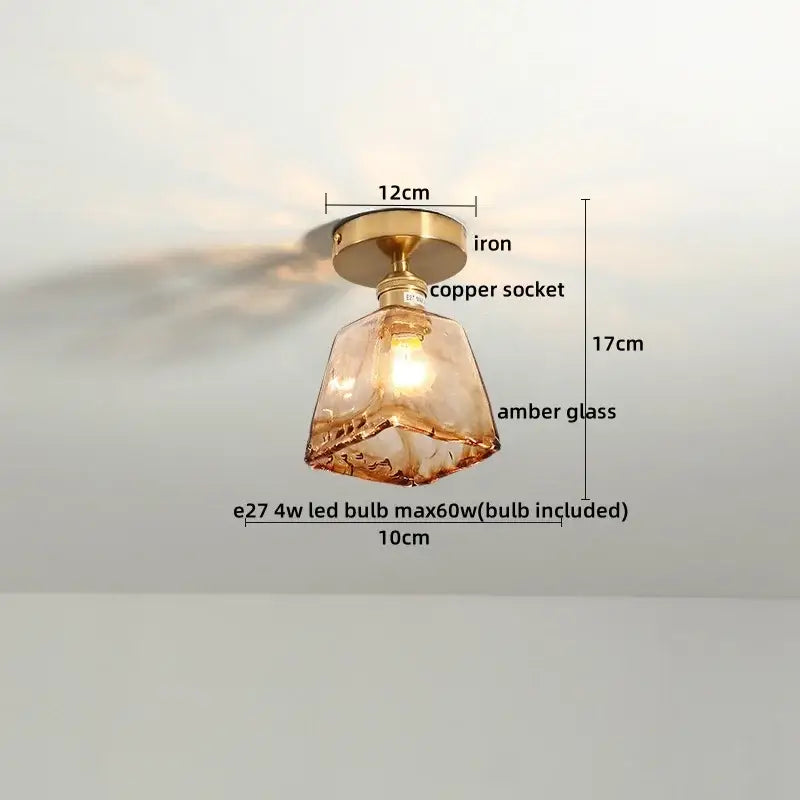 Decorbites™ amber glass led ceiling lights with warm amber glass, brass iron base, and copper socket for modern lighting