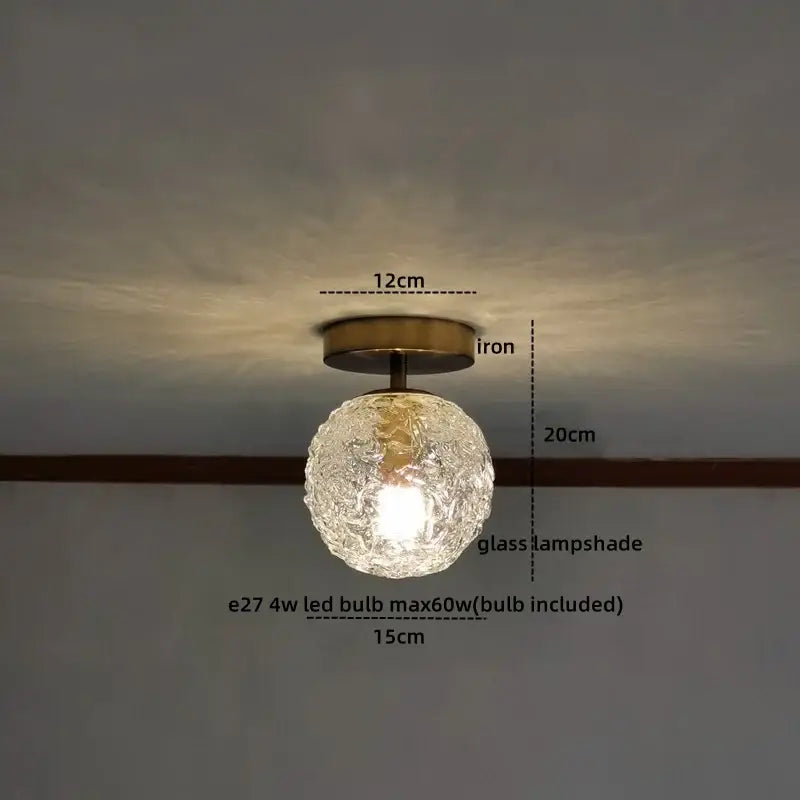 Decorbites™ amber glass led ceiling lights featuring a textured clear glass lampshade with brass iron base copper socket