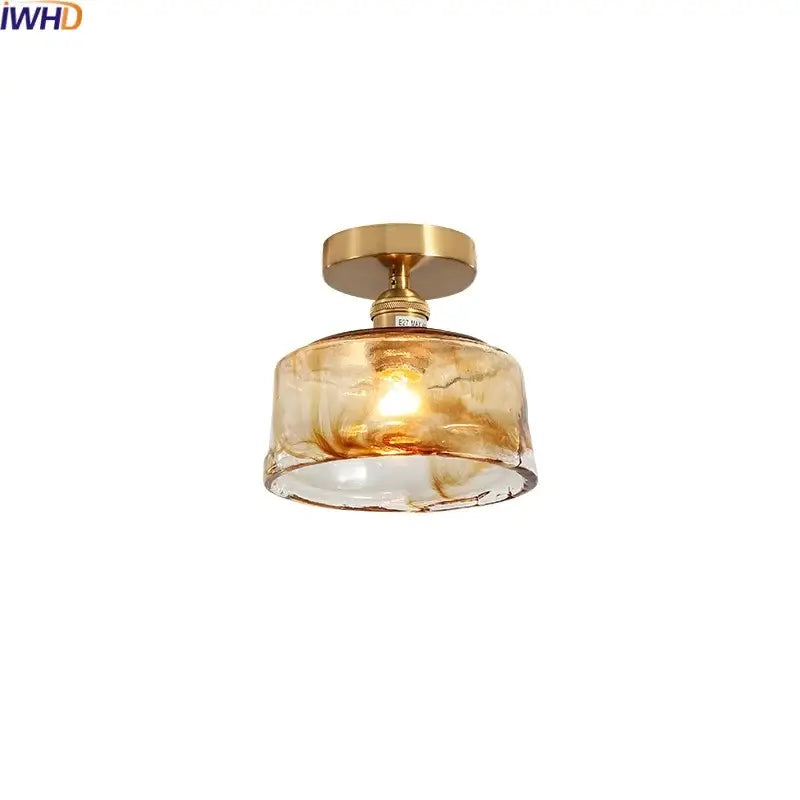 DecorBites amber glass led ceiling lights with warm amber glass pendant and brass-finished copper socket mount