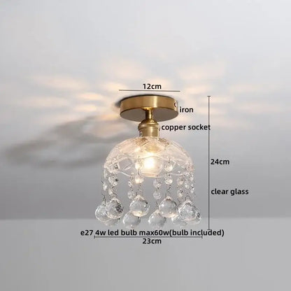 DecorBites™ amber glass LED ceiling lights with clear glass chandelier, brass iron base, and copper socket with crystals