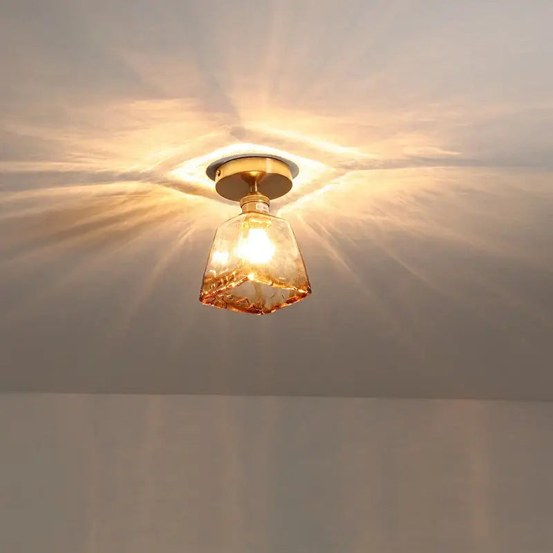 DecorBites amber glass LED ceiling light with warm amber glass and brass copper socket for modern home lighting