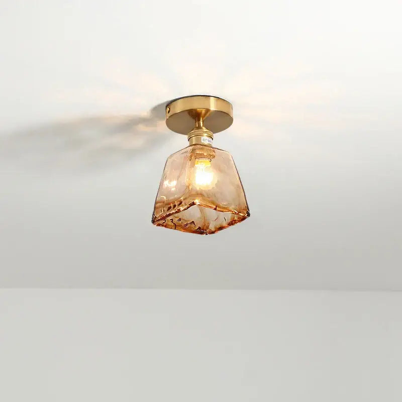 DecorBites amber glass led ceiling light with warm amber glass pendant and brass finished copper socket mounting base