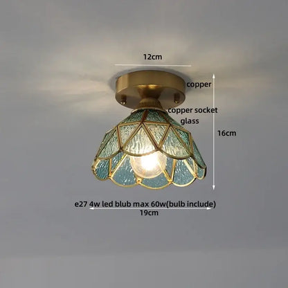 DecorBites™ amber glass led ceiling light with copper base and teal stained glass shade for modern Nordic interiors