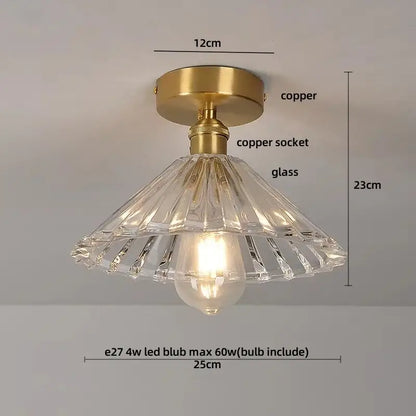DecorBites™ amber glass led ceiling light with clear faceted glass and brass copper-finished mounting base