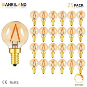DecorBites amber glass led filament globe bulb with warm amber color and gold-toned screw base dimmable 2200k E12 E14