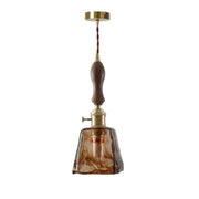 Decorbites amber glass led hanging lamp with vintage amber glass shade brass hardware and wood pull chain for bar loft