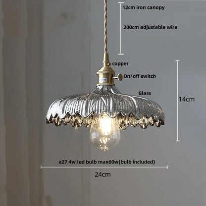 DecorBites™ amber glass led pendant lamp with textured silver-toned glass shade and brass-colored metal fittings