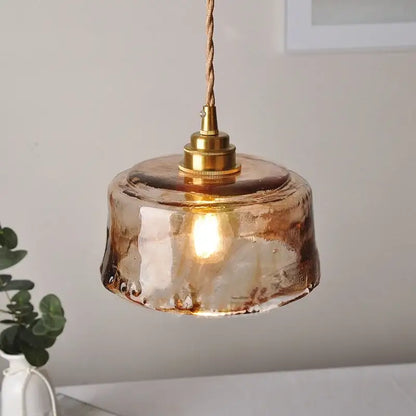 DecorBites amber glass led pendant lamp with warm amber hand-blown glass and brass fixture for kitchen and dining room