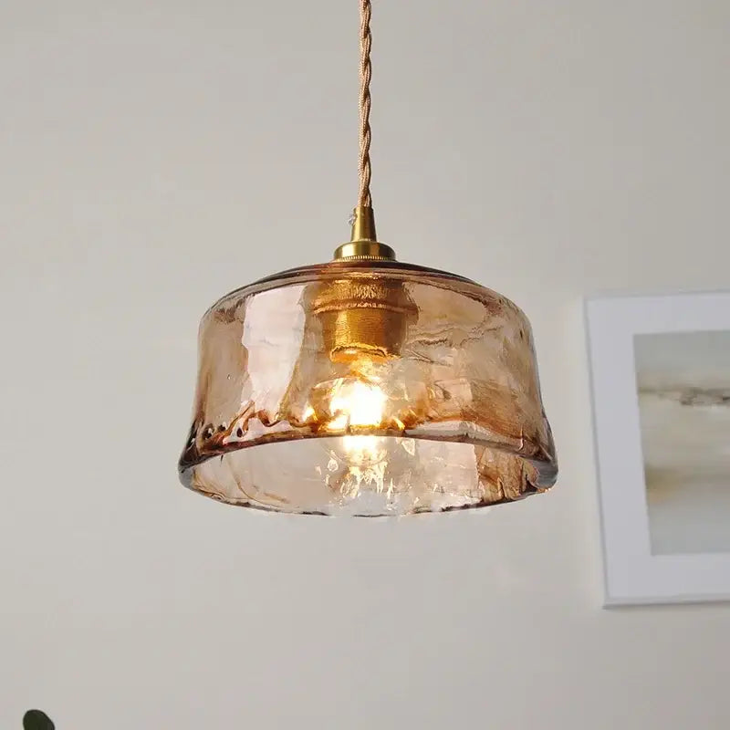 DecorBites amber glass led pendant lamp with warm amber hand-blown glass and brass hardware for dining room lighting