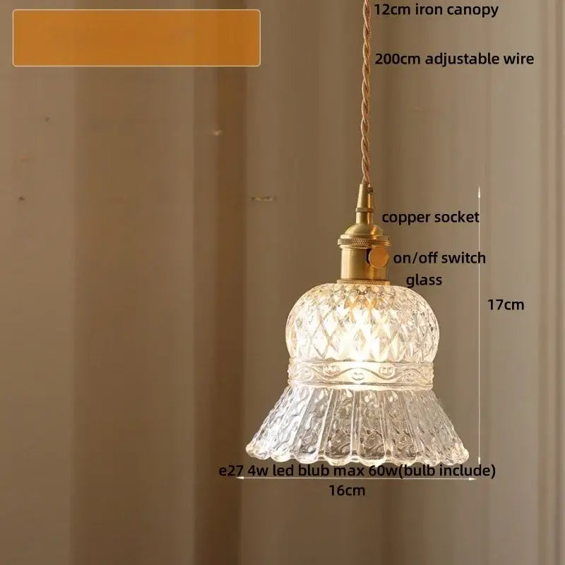 DecorBites™ amber glass led pendant light with clear cut glass shade and brass metal components for modern lighting