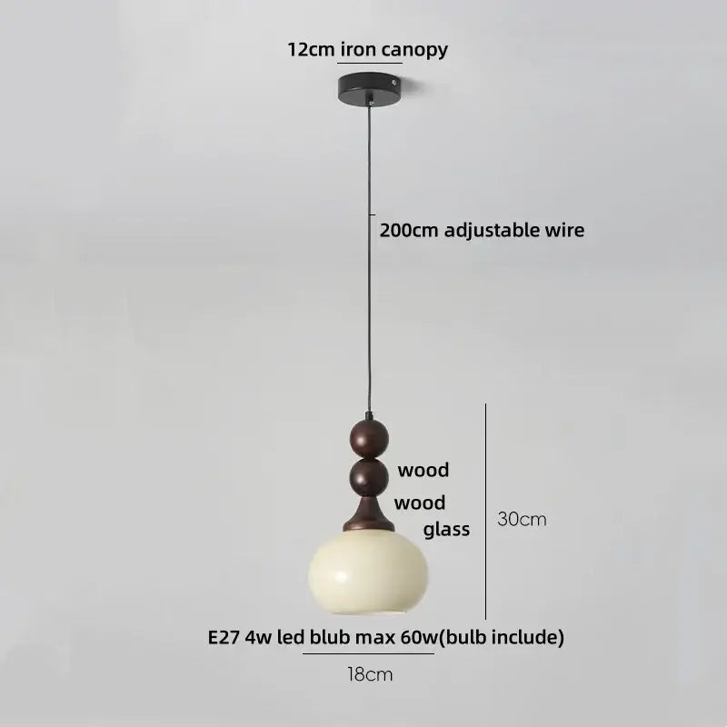 Minimalist decorbites amber glass pendant light with dark bronze wood globe and adjustable black wire suspension for rustic interiors