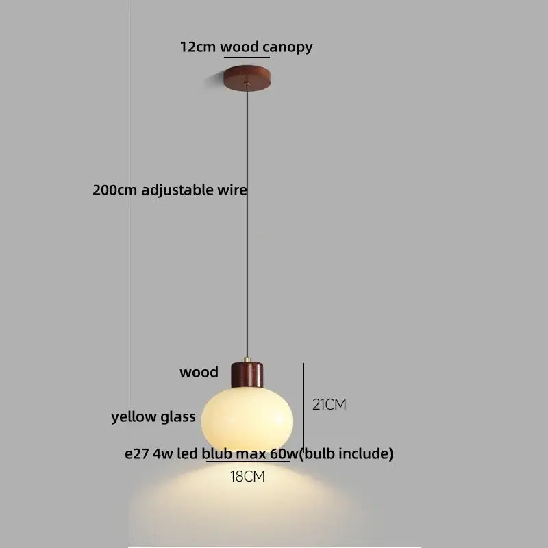 Decorbites amber glass pendant light with warm yellow glass and wooden fixture for rustic kitchen cafe lighting