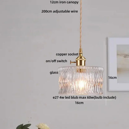 DecorBites amber glass LED pendant light with amber textured glass and brass metal for modern Nordic decor