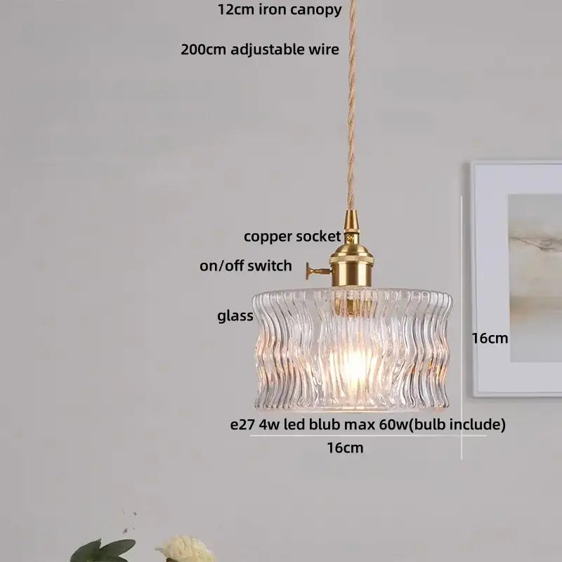 DecorBites amber glass LED pendant light with amber textured glass and brass metal for modern Nordic decor