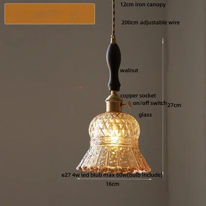 Decorbites amber glass pendant light with warm amber glass led faceted design and brass accents for modern nordic decor