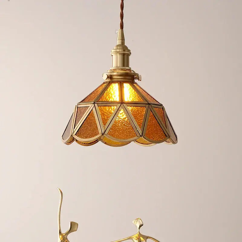 DecorBites amber glass led pendant light with warm amber glass and brass framing for modern home decor