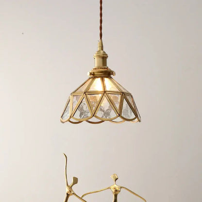 Decorbites amber glass led pendant light with gold-toned geometric faceted shade and brass hardware for home use