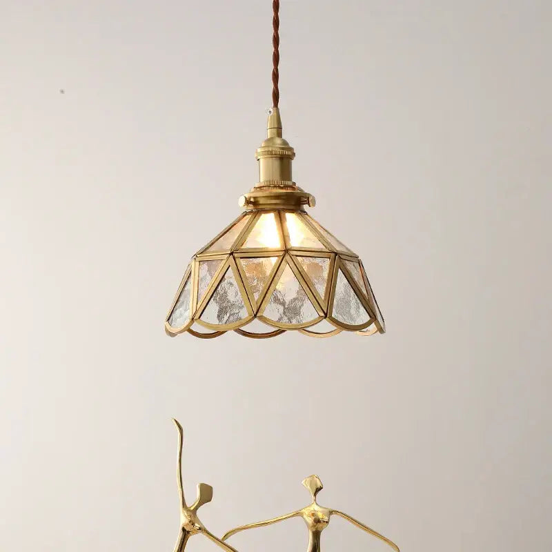 Decorbites amber glass led pendant light with gold-toned geometric faceted shade and brass hardware for home use