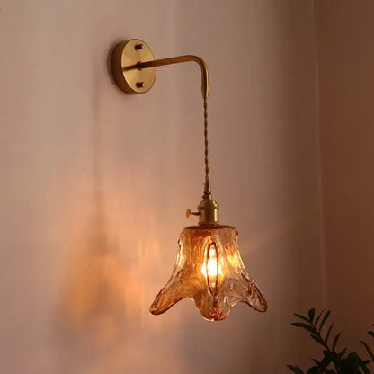 Decorbites amber glass led wall lamps featuring warm amber hand-blown glass with brass mount for living room lighting