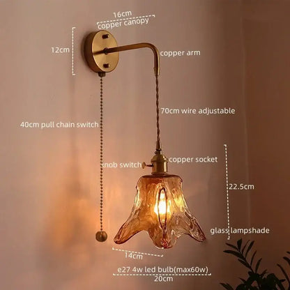 Antique brass-finished copper wall lamps with decorbites amber glass led hand-blown amber glass lampshade for living rooms