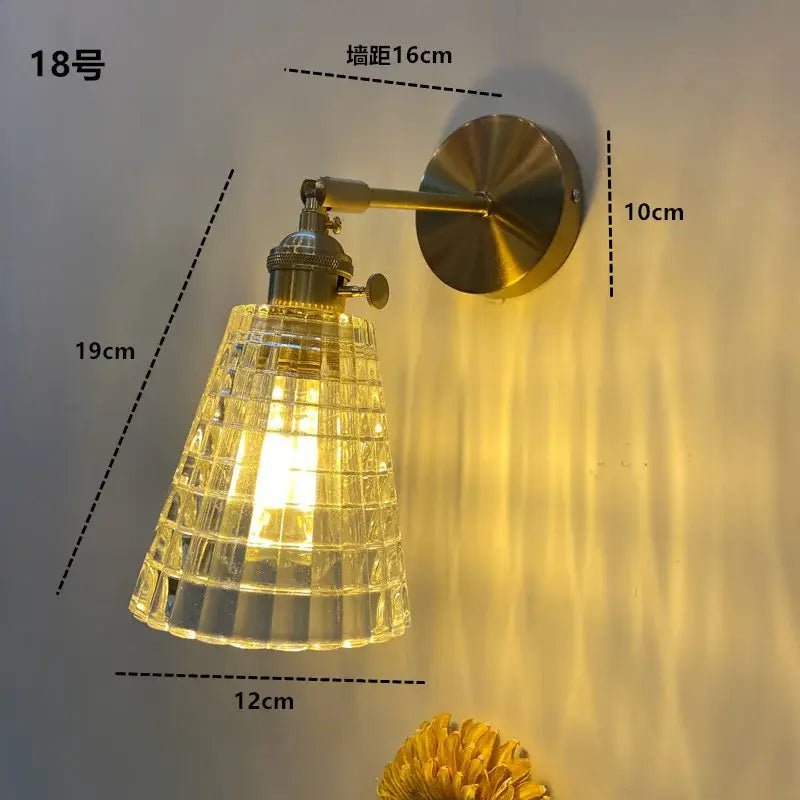 DecorBites™ vintage-style brass wall light fixture with amber glass shade and on/off switch for Nordic modern decor