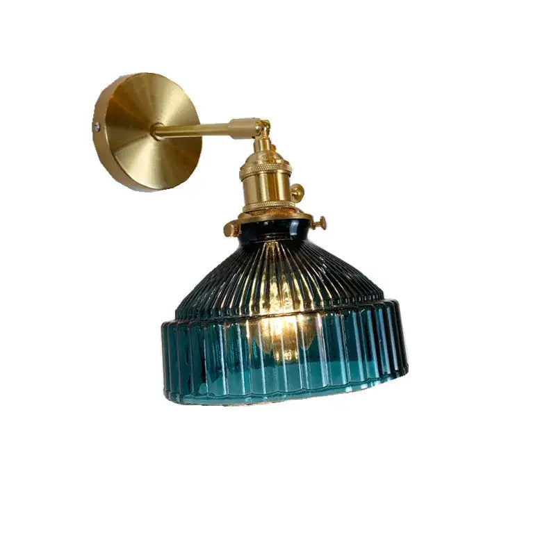 Decorbites™ nordic modern wall light fixture with brass arm and ribbed amber glass shade transitioning from teal to blue