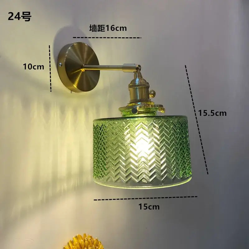 Decorbites amber glass led wall light fixture with green glass zigzag pattern and brass hardware nordic modern sconce