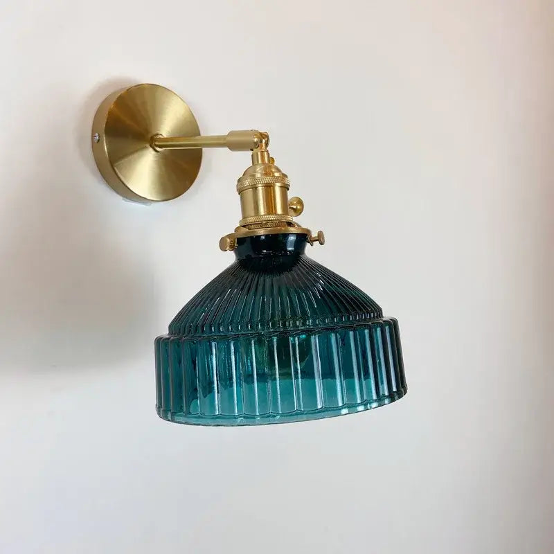 Teal ribbed glass wall light fixture with brass hardware by decorbites amber glass led nordic modern sconce