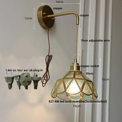 Vintage-style copper wall light with faceted amber glass shade DecorBites™ LED wall light for bedroom and staircase