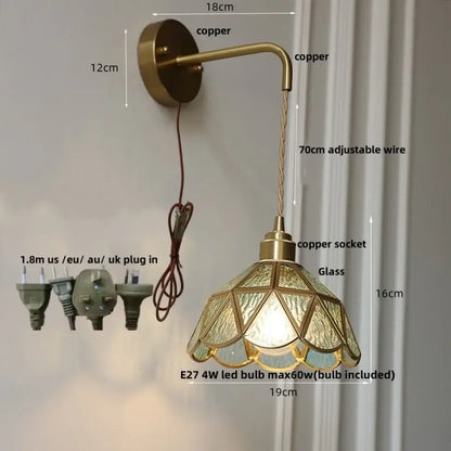 Antique brass-finished decorBites led wall light with amber textured glass shade for bedroom and staircase use