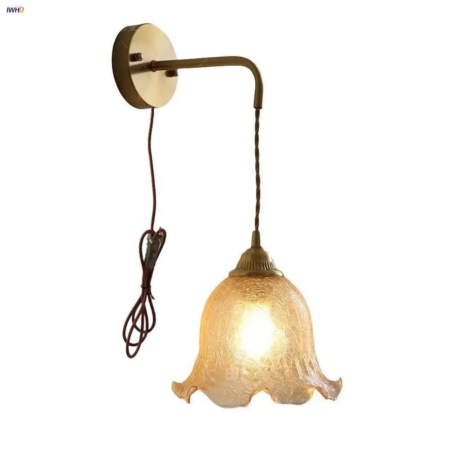 Antique brass decorbites amber glass led wall lights with textured amber glass bell-shaped shade for home décor