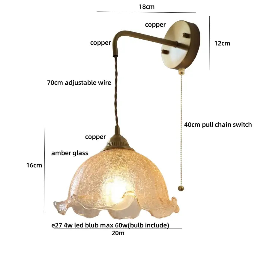 Antique brass-finished copper wall lights with textured amber glass shade decorbites amber glass led sconce for home décor