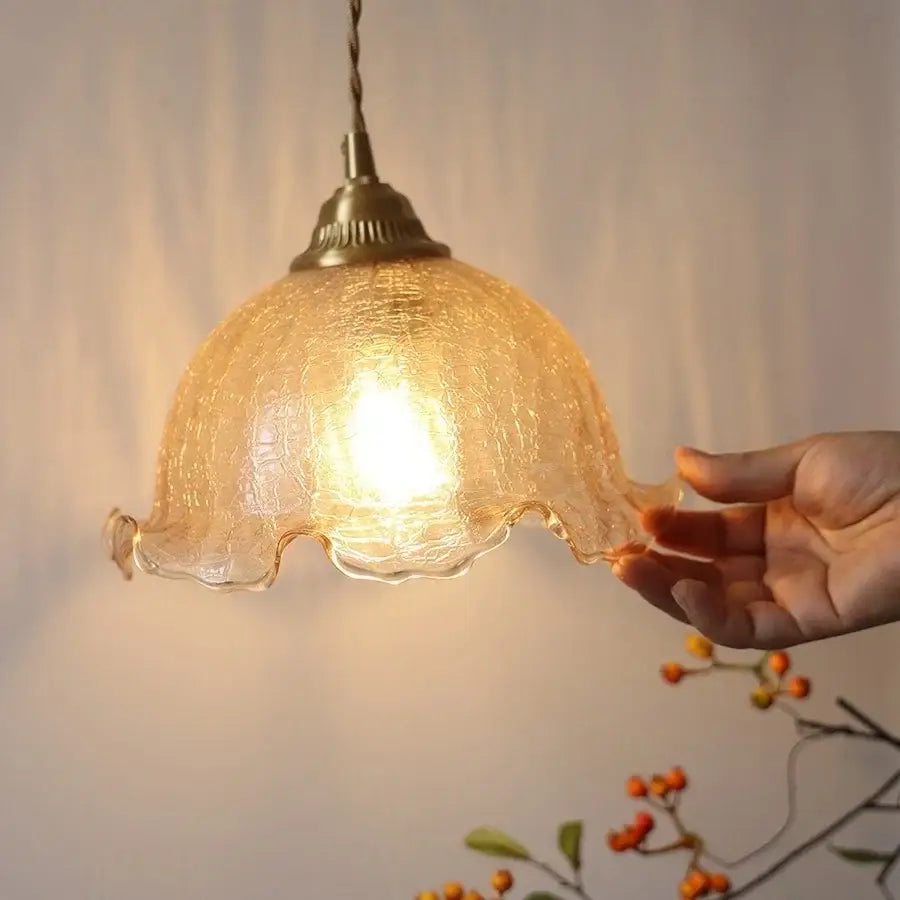 DecorBites amber glass wall light with warm amber glass led, textured crackled surface, and scalloped edges for home décor
