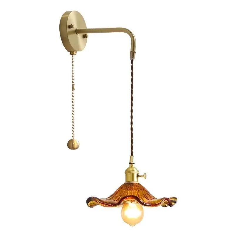 Antique brass decorbites amber glass wall sconce with twisted brown cord and amber glass shade for indoor lighting