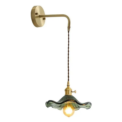 Decorbites amber glass wall sconce with antique brass finish twisted cord and elegant wavy green glass shade for indoor lighting