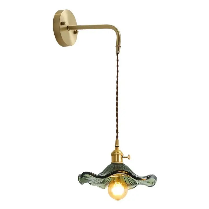 Decorbites amber glass wall sconce with antique brass finish twisted cord and elegant wavy green glass shade for indoor lighting