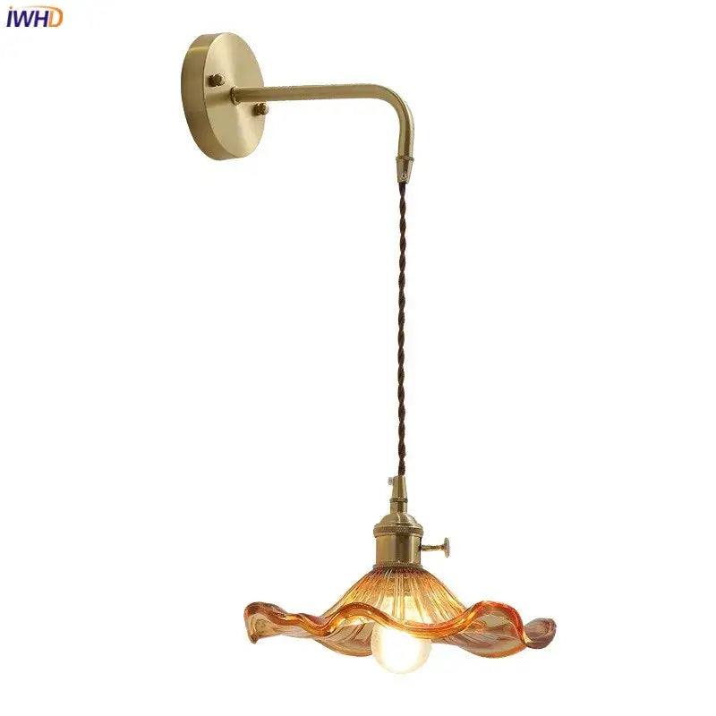Antique brass wall sconce with twisted cord and amber ruffled glass shade decorbites amber glass wall lamp for indoor use