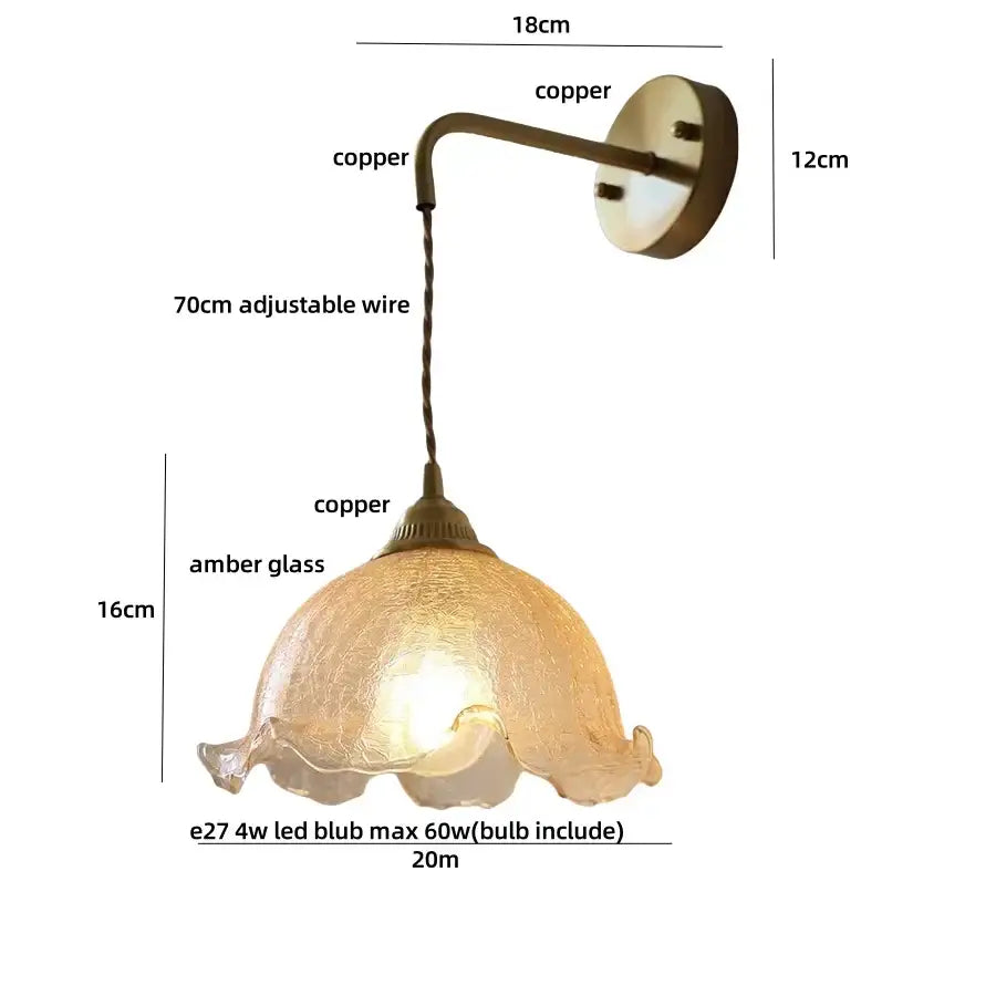 Antique brass copper wall sconce with textured amber glass shade decorbites amber glass led for bedroom and bathroom