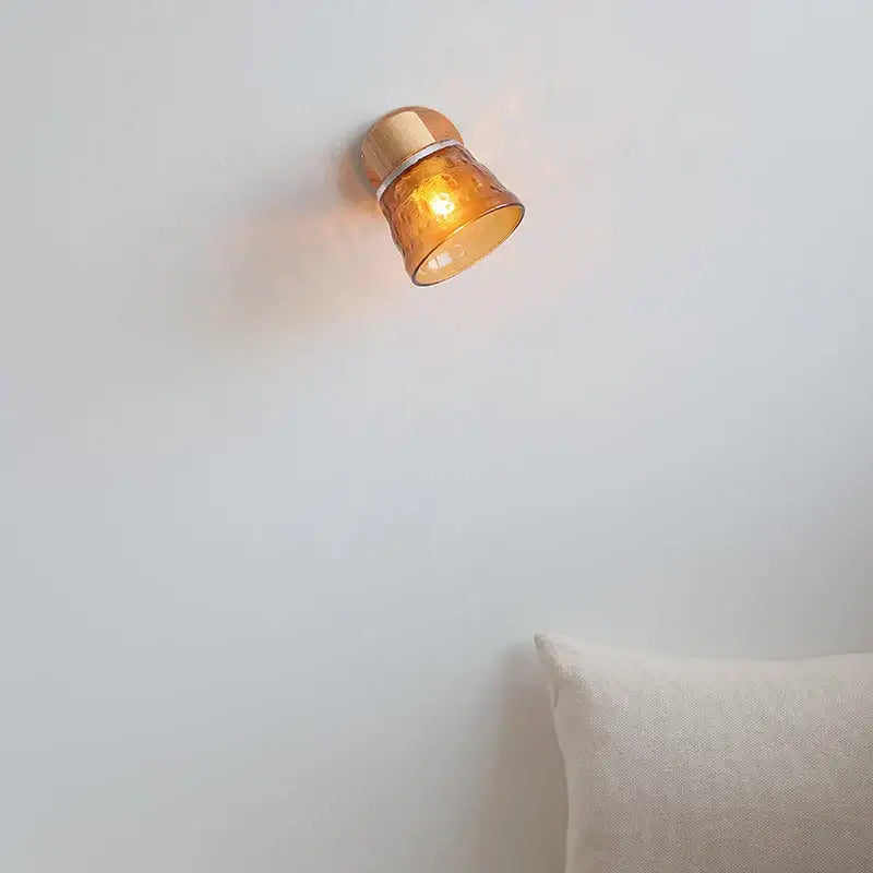 Warm amber glass led wall sconce with wooden base decorbites amber glass nordic modern stair light with pull chain switch