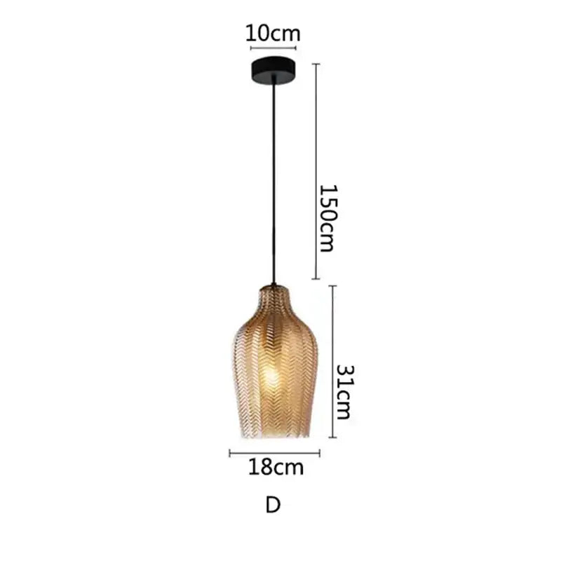 Decorbites amber glass pendant lights feature warm-toned woven amber glass with black metal mount for kitchen or bedroom lighting
