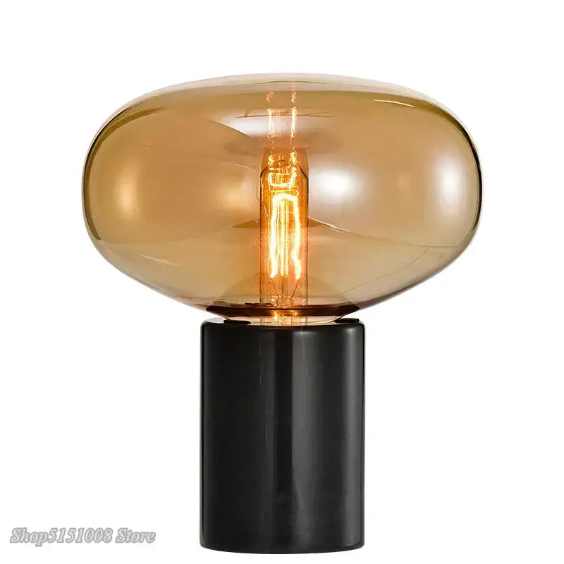 DecorBites amber glass table lamp with sleek amber-tinted glass and black base for modern living spaces lighting